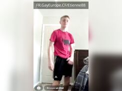 Skinny french teen shows off his powerful cock