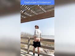 Showed his sweet ass and dick on the veranda by the sea