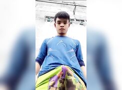 Twink in blue wanking and cumming