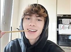 Curly skinny teenager jerking off