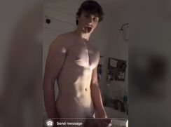 Tyler showing off abs & cock jerking it till squirting huge cumshot out