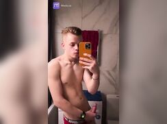 18 yo Cute hunk jerks off and cums in the bathroom