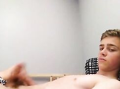Blond Canadian boy showing nude body as he jerks off on webcam