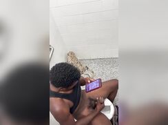 Spy Black hottie wanking in cubicle BOYS PORN
