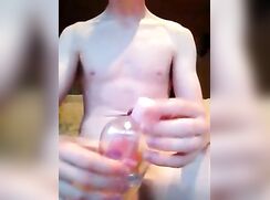 [ABX][3][653] - Teen lubes his cock and masturbated until he blows his load