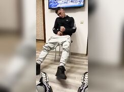 Fit Chav spunks in front of his friend as he records his exploding cock