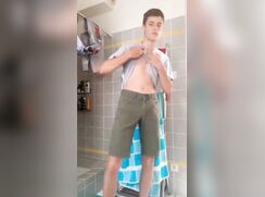 Stripping down before a shower