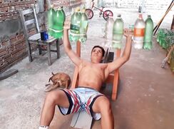 Workout with soda bottles