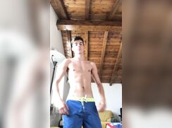 Boy in blue shorts strips twink porn