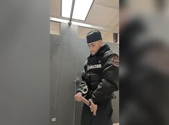 Security Guy Jerks and Cums in Bathroom Gay Porn Boys