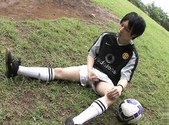 Japanese Soccer Boy wanking public outside