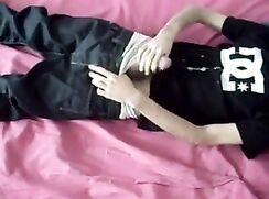 teen shoots a load on his black shirt twink porn