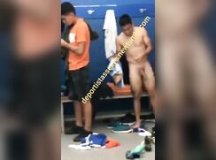 Sexy hung soccer bro show off in the locker room