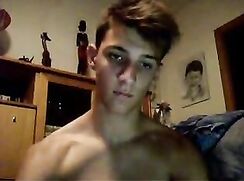 hot twink wanks and cums in kitchen