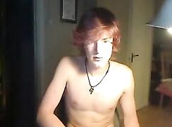 ginger with hairy cock and balls jerk off cums on cam