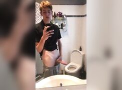 Jerking HUGE dick in the bathroom