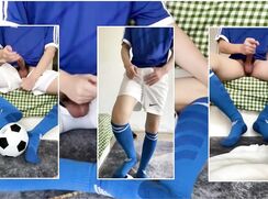 Asian Amateure teen with homemade cum video in blue Soccer Kit and whit white Shorts