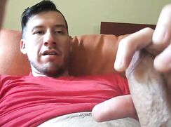 hairy guy wanks precum and lots of cum