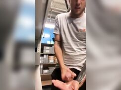 Boy masturbates clandestinely at work until he cums and eats his cum