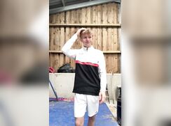 Cute blond boy jerks his huge cock