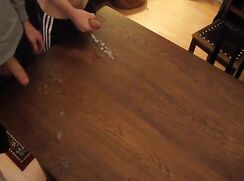 teens cum together on table