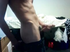 verbal teen jerks and cums while roommate is gone