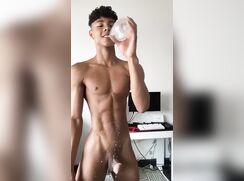 Sexy Fit Black Twink JO & Swallowing Cum