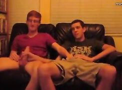 Buds Watch Porn, Jack Each Other & Cum Together