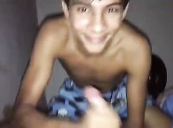 Cute Latino continues giving hand and blow job