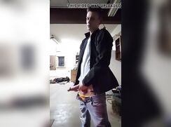 big dick twink wanks in garage eats his cum