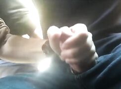 Wanking off horny friend in a packed Starbucks