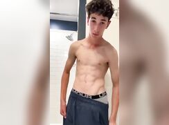 Curly hair with tan lines muscle boy strips