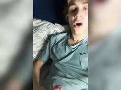 Skinny blond French hunk cumming