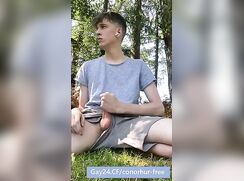 Connor jerks off in the park and at home