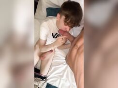 Zac-smooth twink sucking his friends huge dick