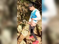 [ABX][4][490] - Long distance cumshot on an old tree trunk at an abandoned place