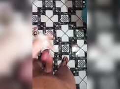 Twink cums with toy in public bathroom