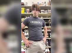 Risky cock show in the supermarket