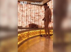 Asian jerks off in spa next to stranger