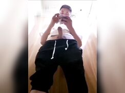 A male ejaculates in the toilet 10.