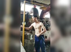 Asian young man takes security shower at work boys porn