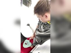 Horny twink goes for a quick wank on toilet