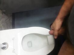 Cum in toilet at work