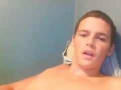 ultra cute guy cum wanking in bed