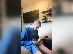 cute blonde bored wanking in his room