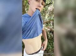 cute blonde guy outside strip show cock from soft to hard