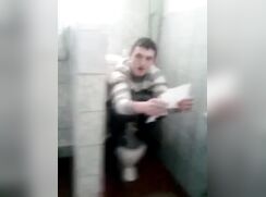 Surprised by friends in toilet