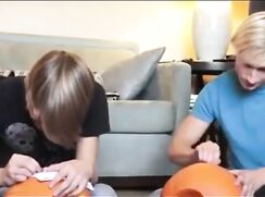 Group of cute young boys party and fuck a pumpkin porn