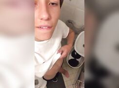 cute blue eyes guy instant bathroom wank