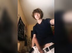 curly cute large cock stand up wank